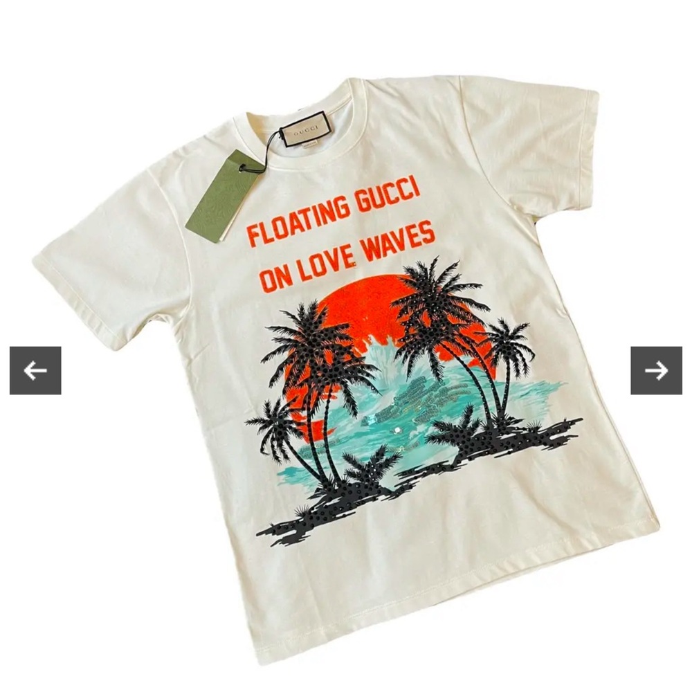 Gucci White Tee with Tropical Graphic